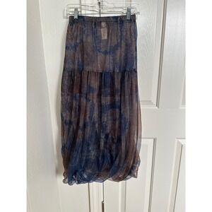 Lilith Paris France Tiered Mesh Balloon Skirt Blue Brown Print Avant Garde M